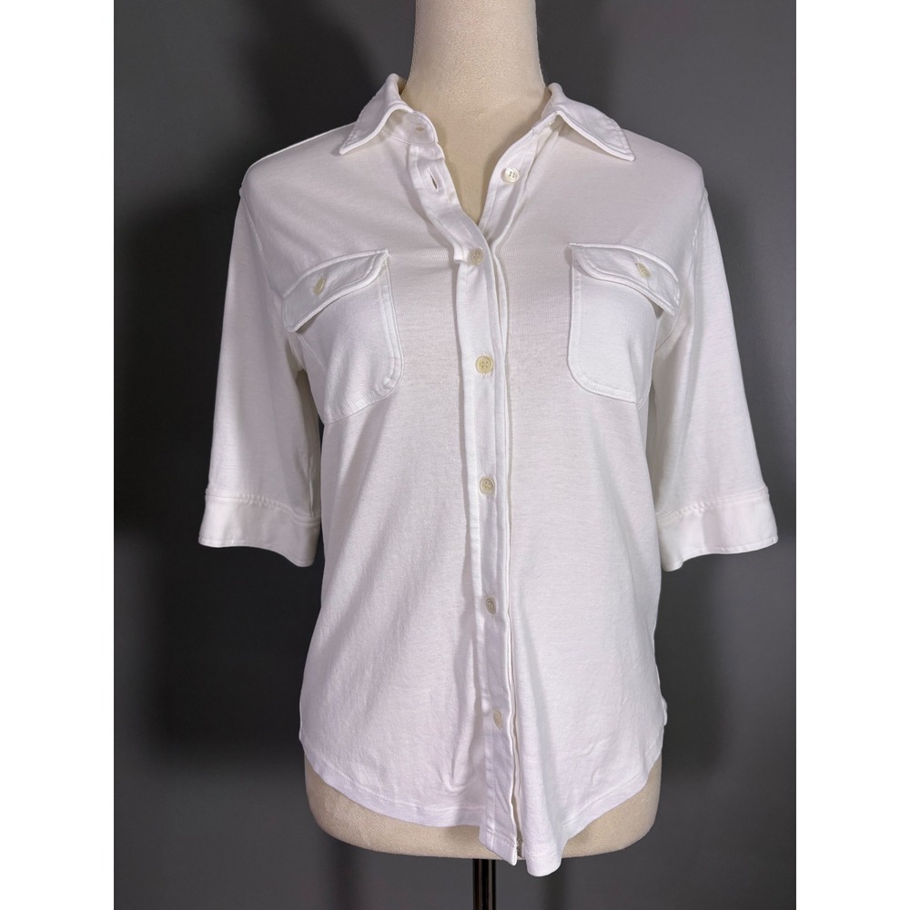 FRAME Button Down Shirt Womens S Stretch White Pima Cotton Utility Safari Fitted - Picture 2 of 8